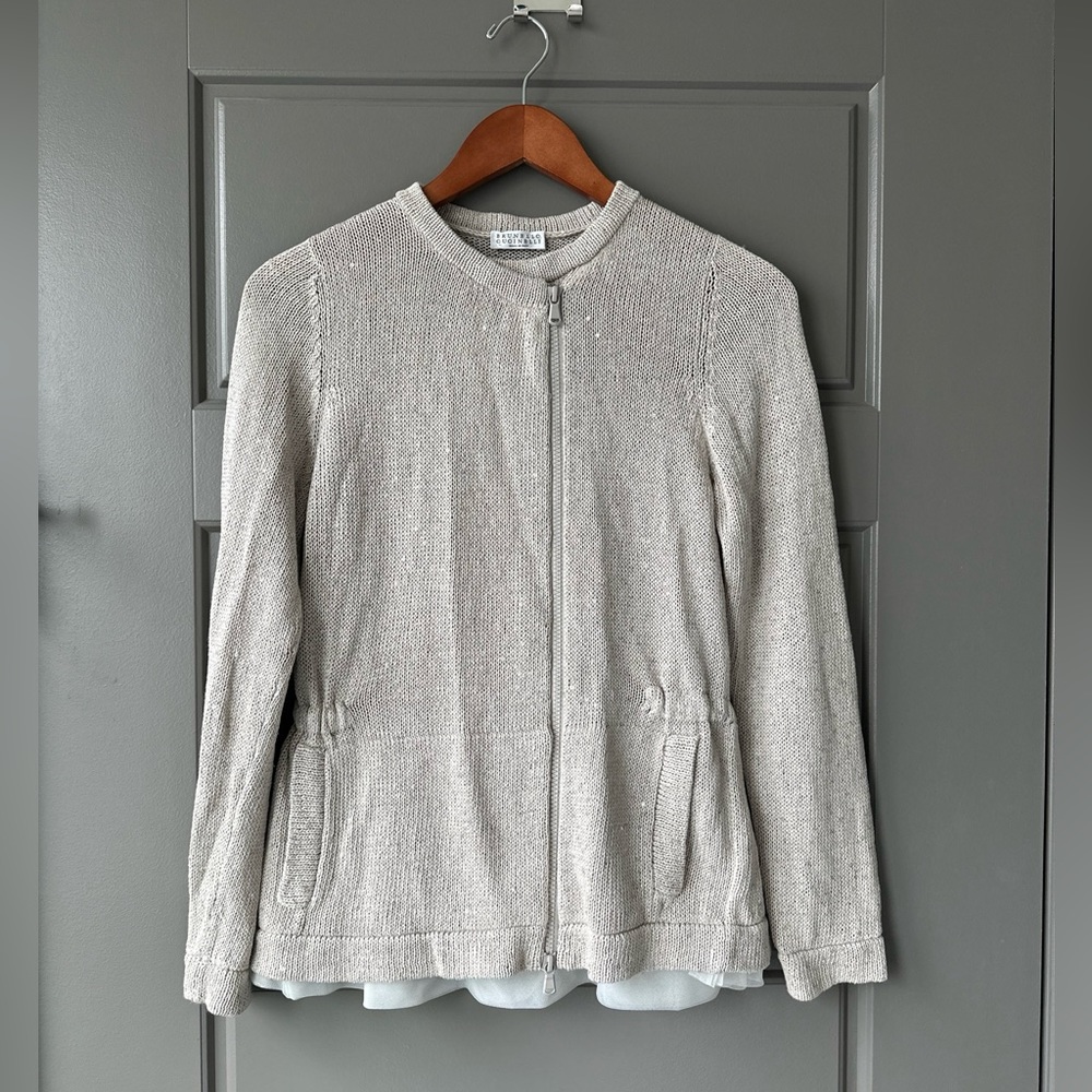Brunello Cucinelli sequence embellished knit zip up jacket tulle hem size M